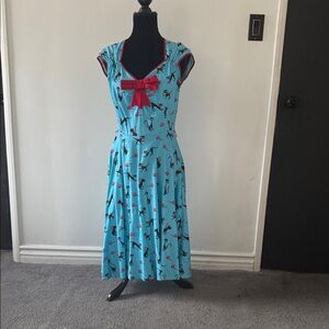 Blue Asymmetrical Dress with Red Accents